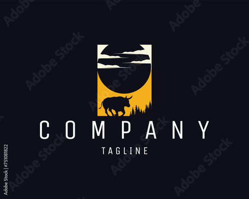 bull silhouette vector design. isolated dusk background. best for logo, badge, emblem, icon, sticker design.