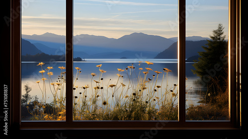Serene Morning Lakeside View from A Window: A Glimpse of Nature’s Calmness and Beauty at Dawn © Alvin