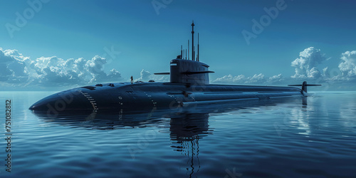 the submarine is on the surface of the sea photo