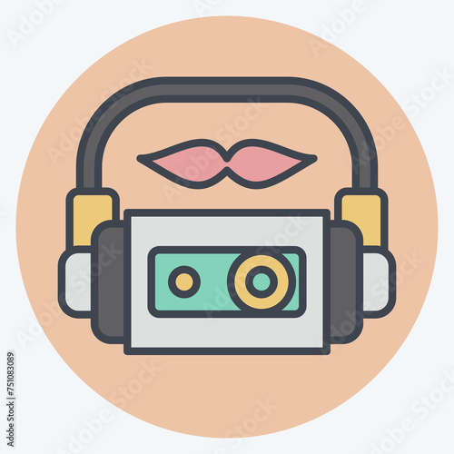 Icon Cassette. related to Hipster symbol. color mate style. simple design editable. simple illustration