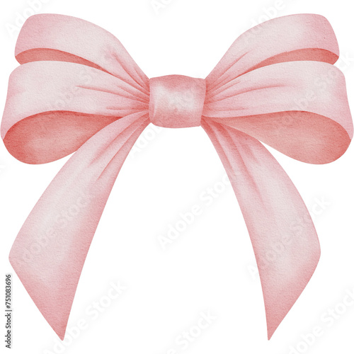 Pink bow on a transparent background, Pink ribbon, Hand painted watercolor, PNG