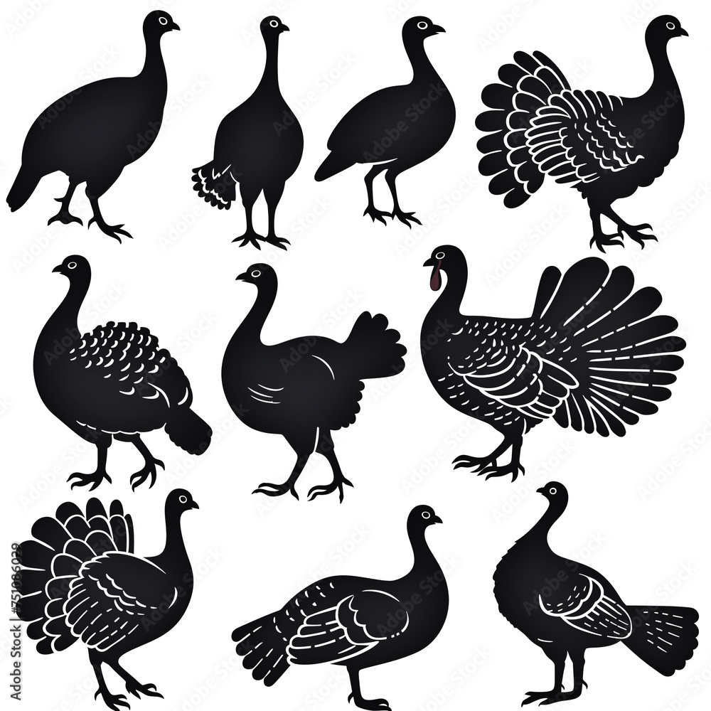 Naklejka premium set of turkey silhouettes on white