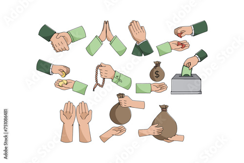 Set of Doodle Islamic Hand Sign Illustration