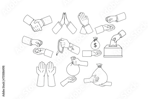 Set of Doodle Islamic Hand Sign Illustration