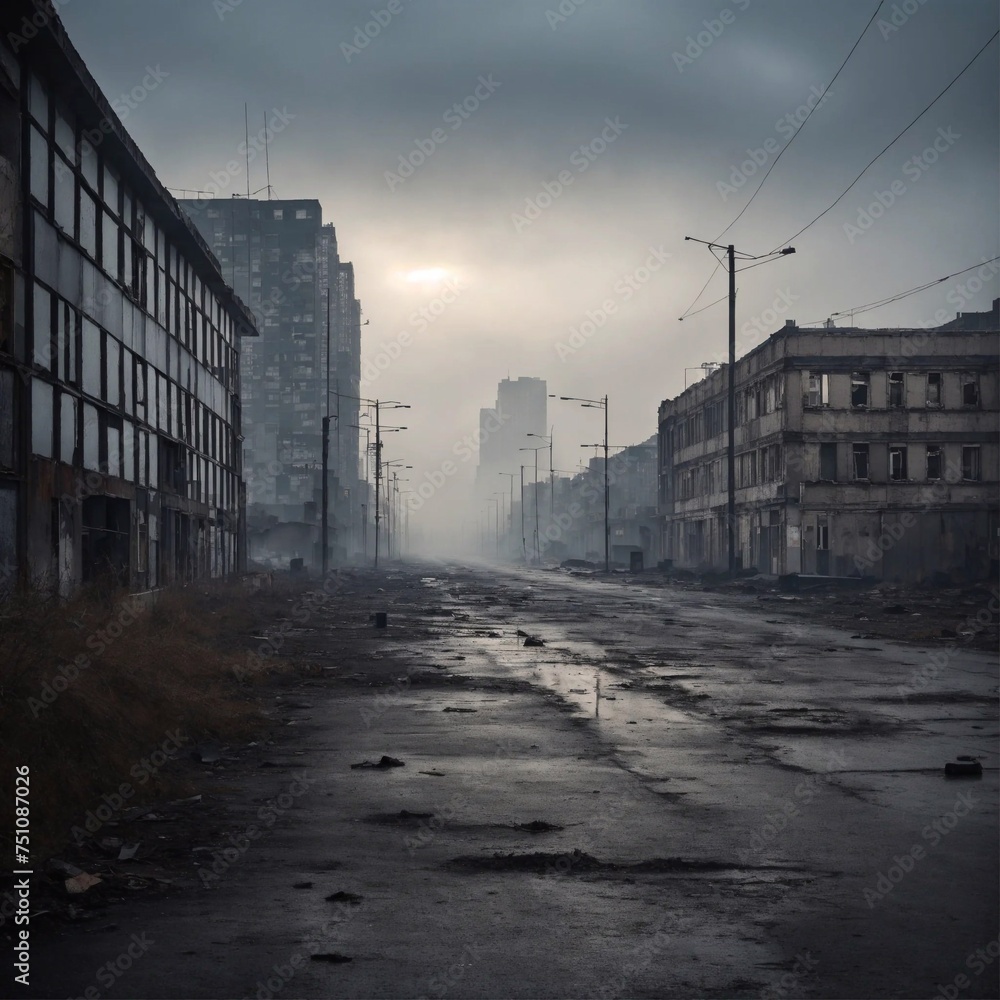 Ghost City Town with Mist on the Horizon. Economic Recession. Generative Ai. Ai Ghost City Town with Mist on the Horizon. Economic Recession. Generative Ai. Ai