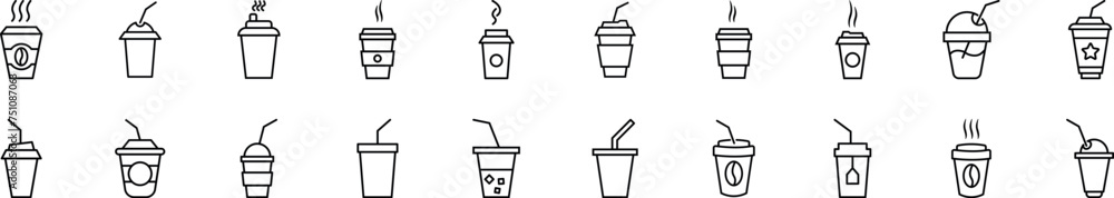 Collection of thin line icons of disposable cup. Editable stroke. Simple linear illustration for web sites, newspapers, articles book Collection of thin line icons of disposable cup. Editable stroke. Simple linear illustration for web sites, newspapers, articles book