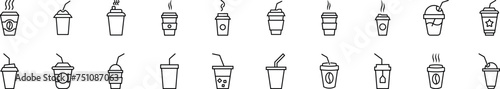 Collection of thin line icons of disposable cup. Editable stroke. Simple linear illustration for web sites, newspapers, articles book