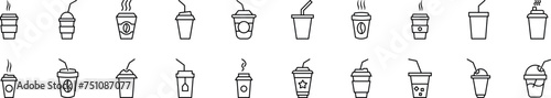 Line Icons collection of disposable cup. Editable stroke. Simple linear illustration for web sites, newspapers, articles book