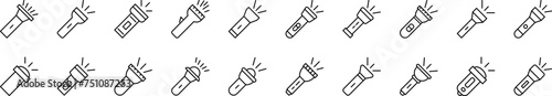 Line Icons collections of flashlight. Editable stroke. Simple linear illustration for web sites, newspapers, articles book