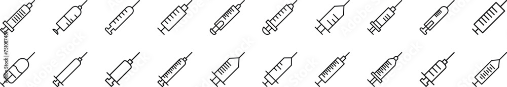 Collection of outline symbol of syringe. Editable stroke. Simple linear illustration for stores, shops, banners, design
