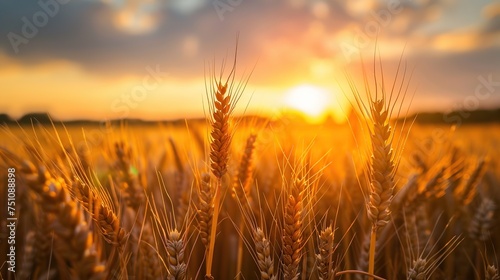 At sunset, fields of golden yellow, ripe wheat.