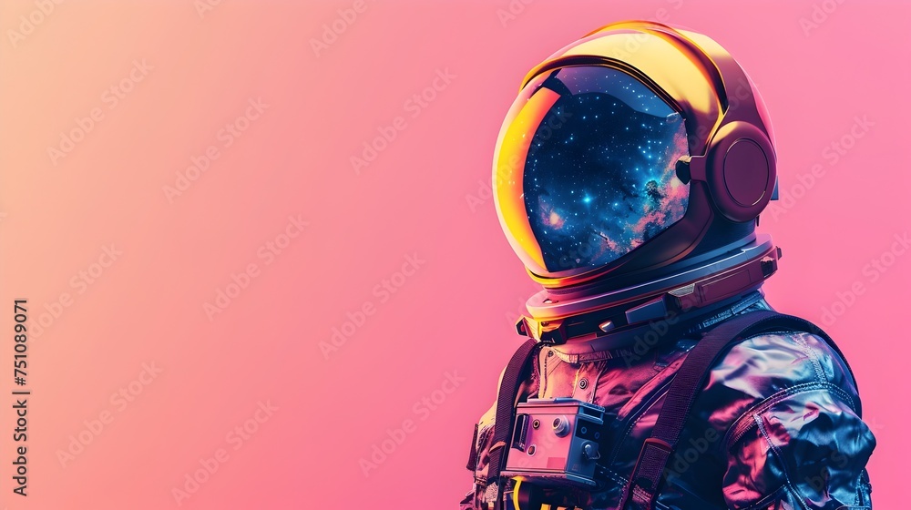 Futuristic Robot in astronaut suit on a Colorful pink Background Futuristic Robot in astronaut suit on a Colorful pink Background