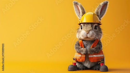 Construction Bunny with Hard Hat and Safety Gear photo