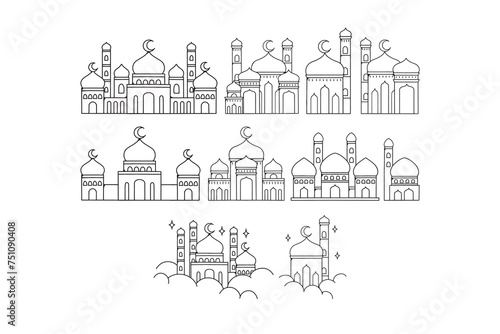 Doodle Line Mosque Illustration Set