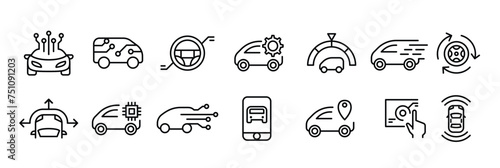Smart car icons set in thin line style. Vector illustration.