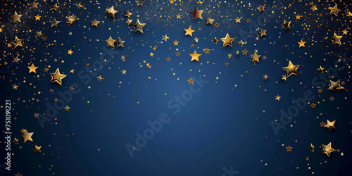 gold stars on blue background,  new year  festive, christmas banner. empty space for text photo