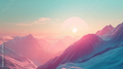 A serene HD depiction of a minimalist mountain landscape with soft gradients, offering a calm and colorful background mockup.