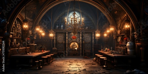 3d rendering of a medieval gothic interior with a fireplace
