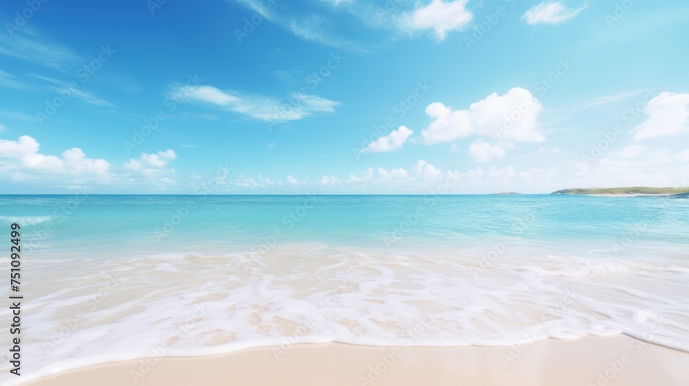 Fine white sand beach clear blue sea blue sky conveys beauty and relaxation