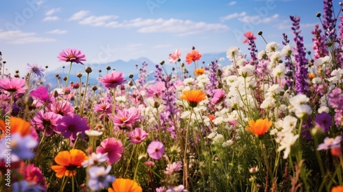 Field of colorful wildflowers The fields are in full bloom. It represents brightness. and vitality