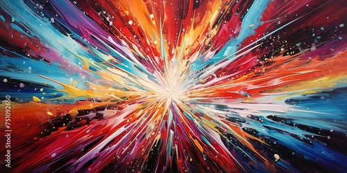 Abstract cosmic explosion depicting vibrant hues and dynamic movement, resembling a supernova