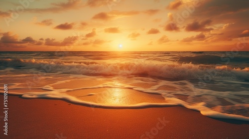 evening sun shines on the beach. beautiful golden sky Indescribably romantic