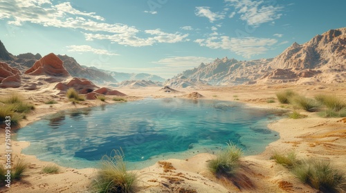 Oasis Mirage: Serene Waters Flourishing Amidst Arid Desert Wonders