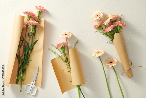 Florist making beautiful bouquet in shop photo