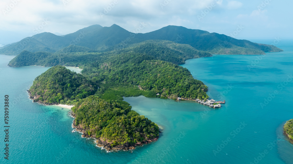 Travel vacation healthy lifestyle Concept. seascape on summer vacation at koh chang, trat province, thailand, aerial view from drone,