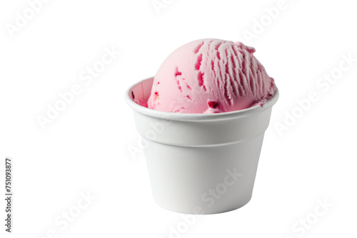 Ice cream scoop on white blank empty paper cup bowl on transparent background cutout, photo