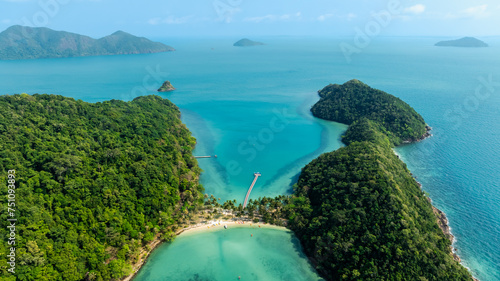Travel vacation healthy lifestyle Concept. seascape on summer vacation at koh chang, trat province, thailand, aerial view from drone, photo