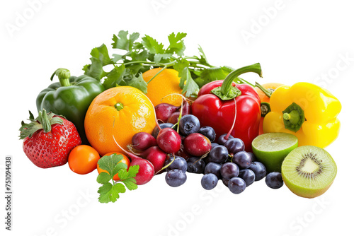 Various fresh vegetables and fruits. Vegetables and fruits isolated on white background.