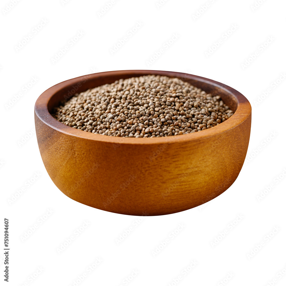 Perilla seed in wooden bowl, Asian food ingredient Perilla seed in wooden bowl, Asian food ingredient
