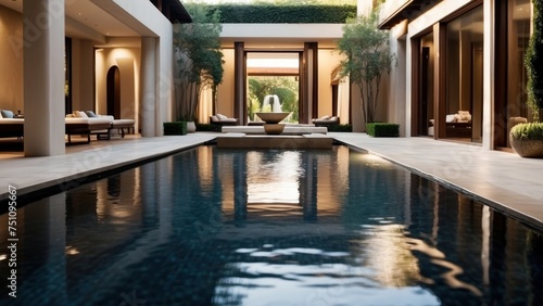 Integrate creative water features throughout the villa, such as reflecting pools, cascading waterfalls, or a contemporary fountain in the central courtyard