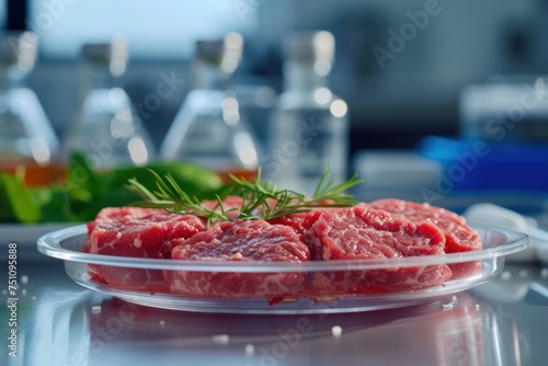 The laboratory offers meat culture dishes. that grows cells in the lab Meat cell culture as a sustainable food solution photo