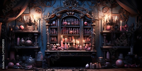 Interior of a medieval castle with candles. 3d render.