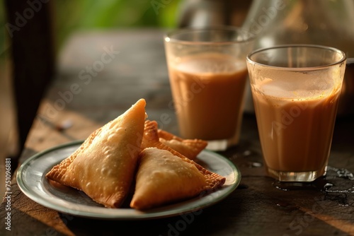 Indian cutting chai and samosa © venusvi