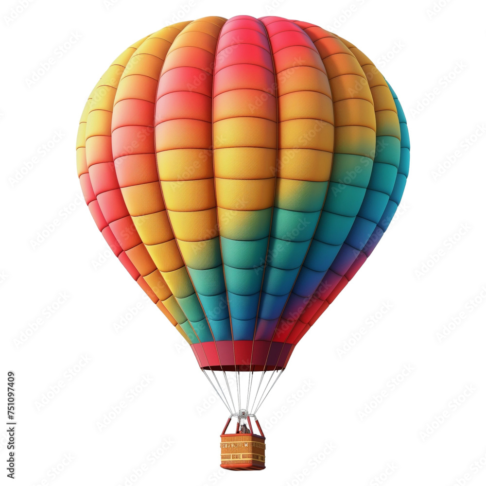 Naklejka premium Colorful hot air balloon floating in the sky, isolated on transparent background, symbolizing adventure and freedom. 