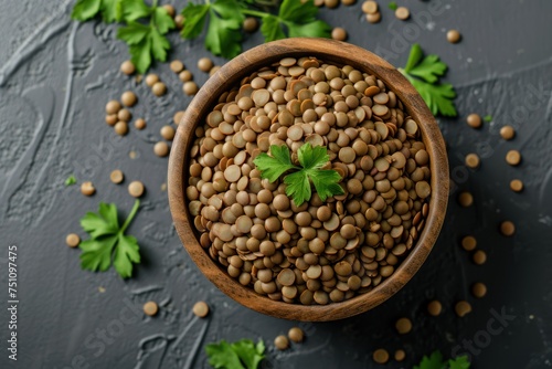 brown cooked lentils with parsley