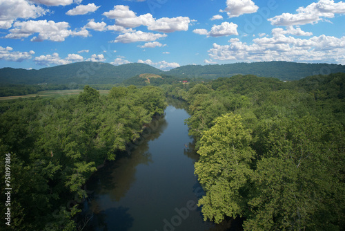 Aerial picture over north branch of potomac river near Wiley Ford West Virginia and Cumberland Maryland