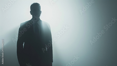 silhouette of a businessman in white light background. Concept of successful leader in business 