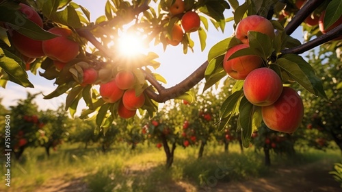 Orchard full of fruit: Focus on rich, beautiful, delicious fruits and many varieties. photo