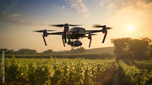 Modern technology in organic agriculture: drones or high-tech equipment used in organic agriculture Using technology to increase efficiency and reduce costs. Modernization of farmers. photo