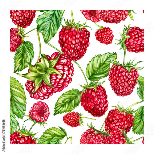 Seamless Raspberry Pattern, Watercolor Illustration