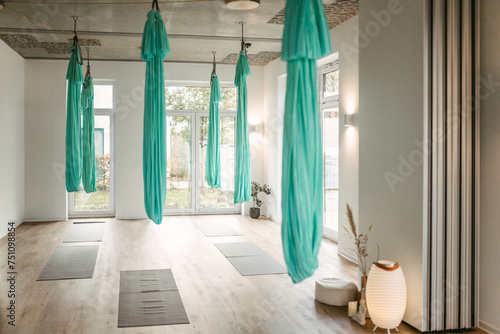 Interior of light studio for aerial yoga
