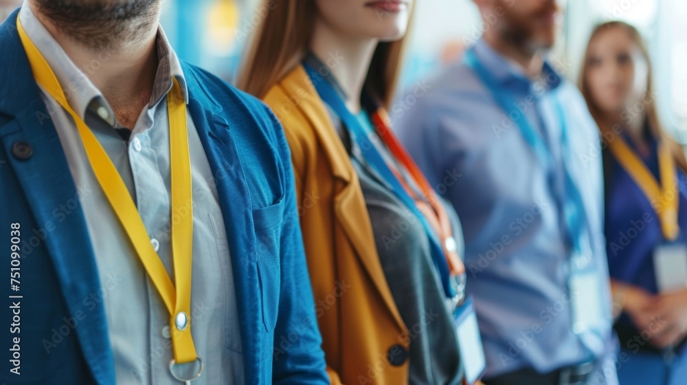In a bustling office employees proudly wear badges and lanyards that display their companys commitment to ethical business practices and adherence to strict industry standards. In a bustling office employees proudly wear badges and lanyards that display their companys commitment to ethical business practices and adherence to strict industry standards.