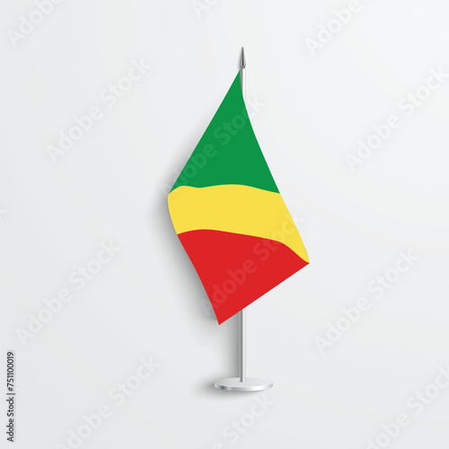 Republic of the Congo table flag icon isolated on light grey background. Republic of the Congo desk flag on barely white background.