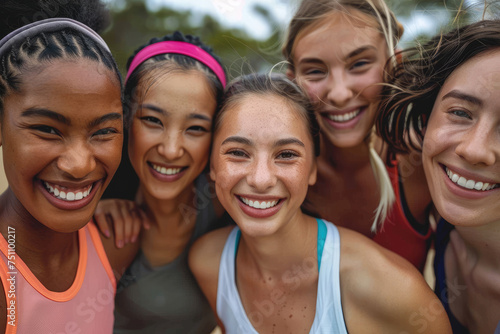 Portrait of multi-ethnic group of happy female athletes