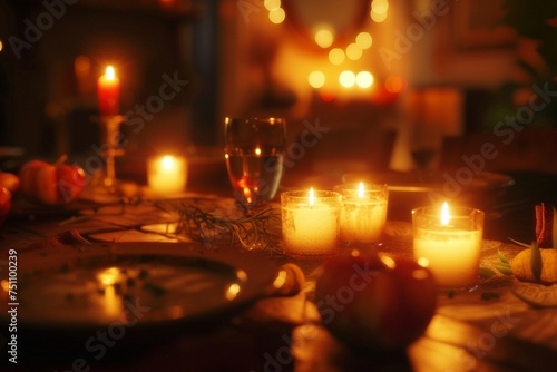 Candles flickered on the dining table, casting a warm glow over the shared meal
