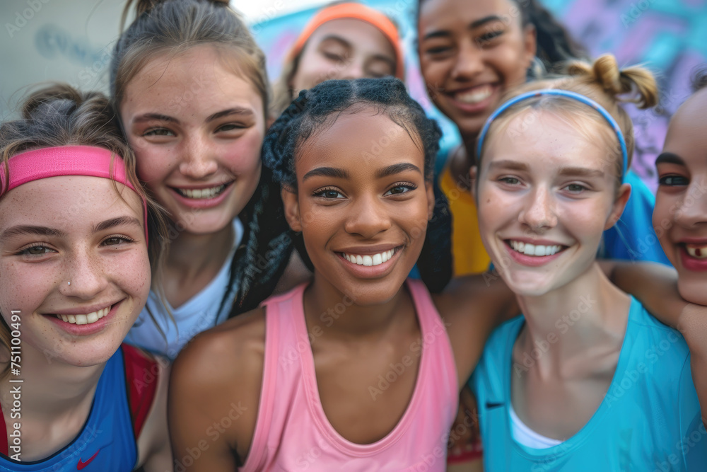 Portrait of multi-ethnic group of happy female athletes